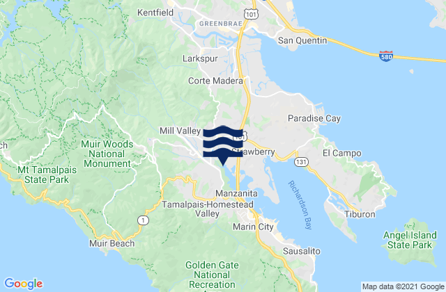 Mapa da tábua de marés em Mill Valley, United States