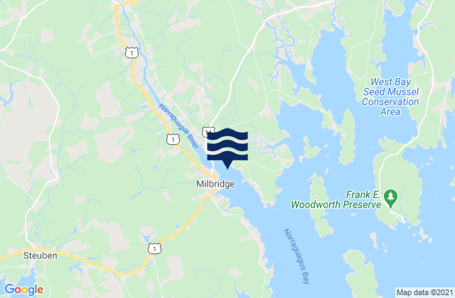 Mapa da tábua de marés em Millbridge Narraguagus River Maine, United States