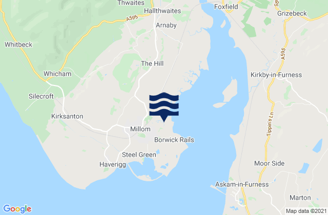 Mapa da tábua de marés em Millom Beach, United Kingdom