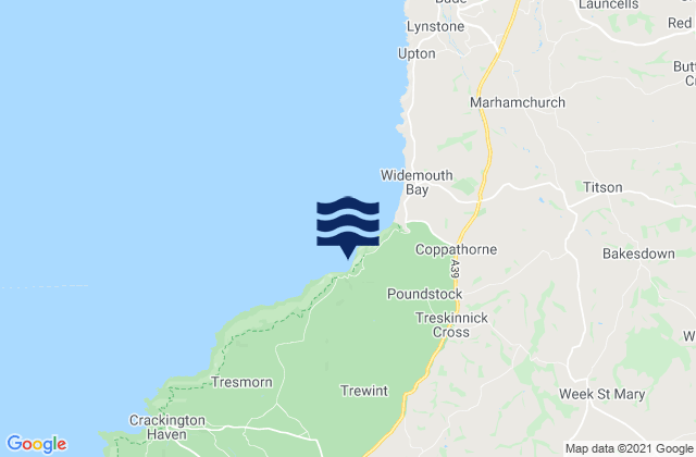 Mapa da tábua de marés em Millook Haven Beach, United Kingdom