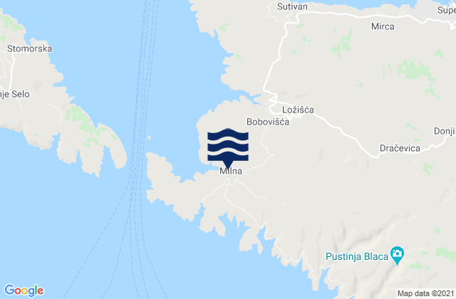 Mapa da tábua de marés em Milna, Croatia