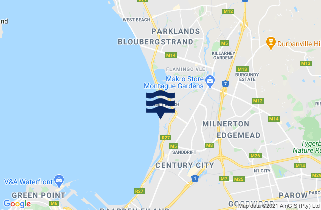 Mapa da tábua de marés em Milnerton, South Africa