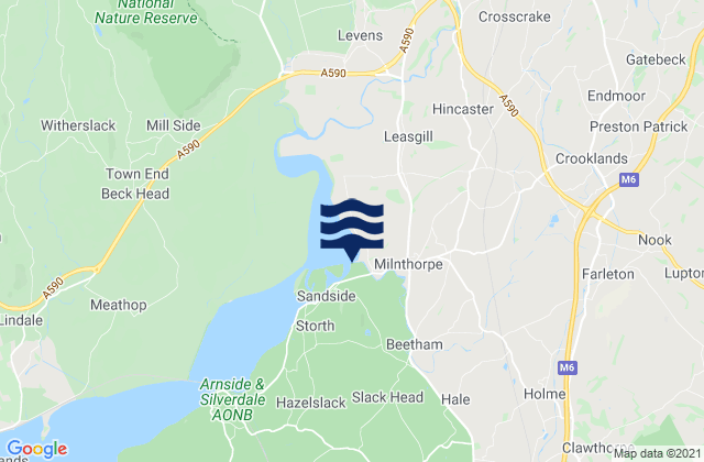 Mapa da tábua de marés em Milnthorpe, United Kingdom