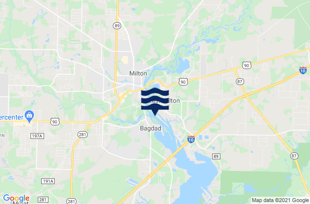 Mapa da tábua de marés em Milton, United States