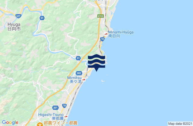 Mapa da tábua de marés em Mimitu, Japan