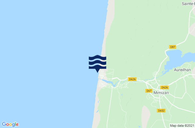 Mapa da tábua de marés em Mimizan-Plage, France