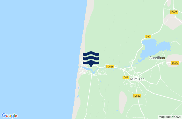 Mapa da tábua de marés em Mimizan, France