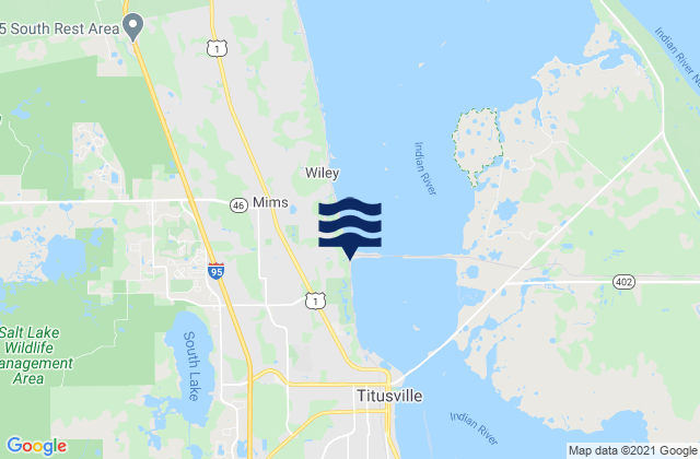 Mapa da tábua de marés em Mims, United States