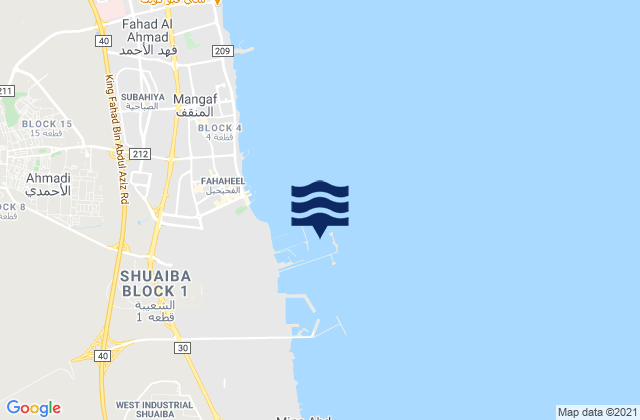 Mapa da tábua de marés em Mina Al Ahmadi, Saudi Arabia