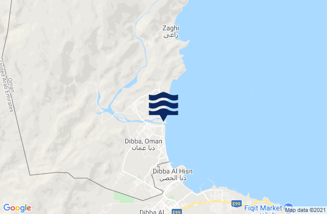 Mapa da tábua de marés em Mina Daba, Iran