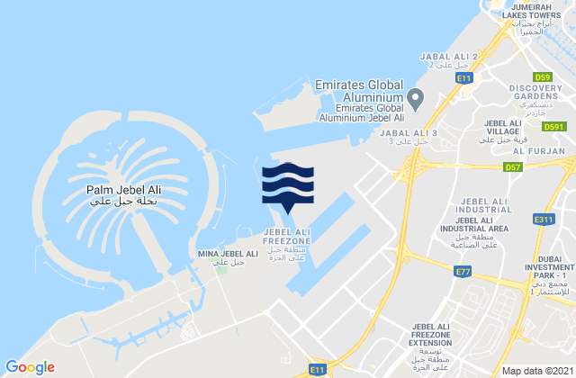 Mapa da tábua de marés em Mina Jebel Ali, Iran