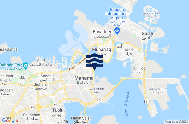 Mapa da tábua de marés em Mina Salman, Saudi Arabia