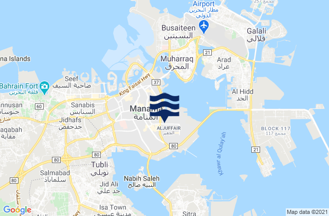 Mapa da tábua de marés em Mina Salman Bahrain Island, Saudi Arabia