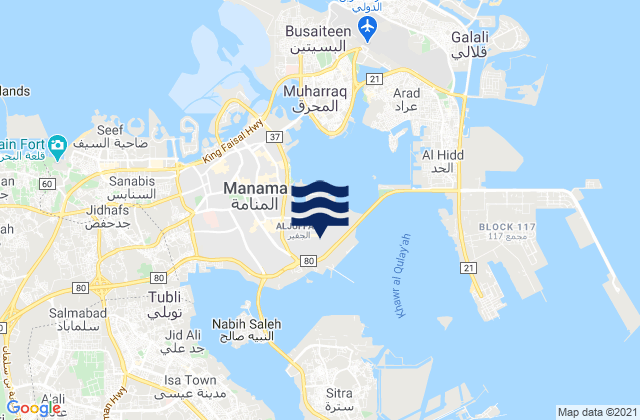 Mapa da tábua de marés em Mina Sulman (Bahrain), Saudi Arabia