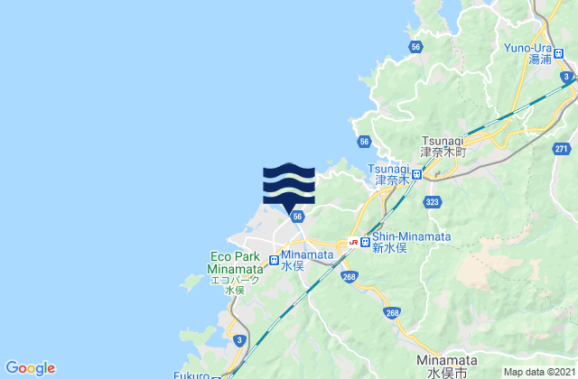 Mapa da tábua de marés em Minamata, Japan