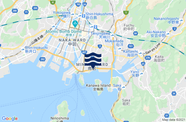Mapa da tábua de marés em Minami-ku, Japan