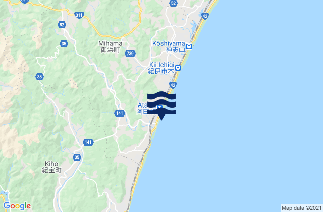 Mapa da tábua de marés em Minamimuro-gun, Japan