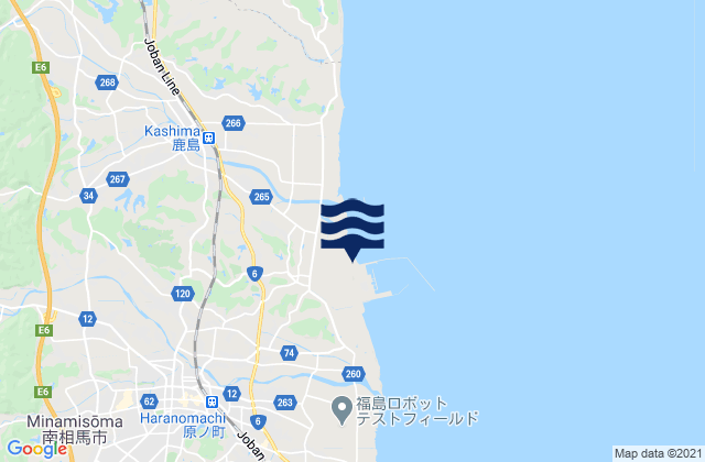 Mapa da tábua de marés em Minamisōma Shi, Japan