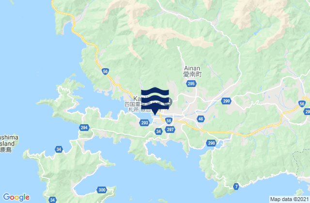 Mapa da tábua de marés em Minamiuwa-gun, Japan