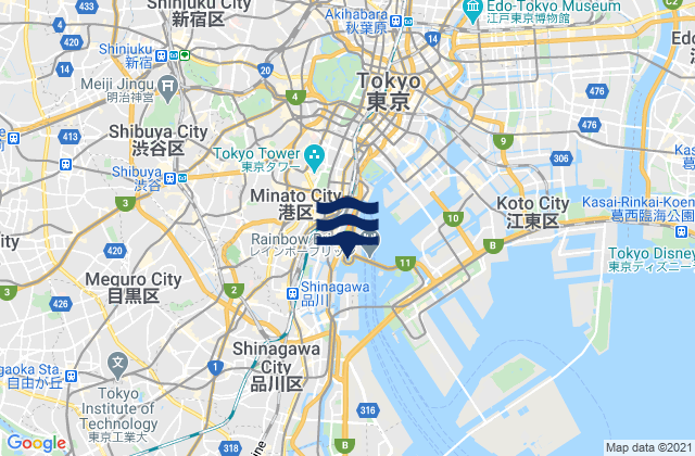 Mapa da tábua de marés em Minato-ku, Japan