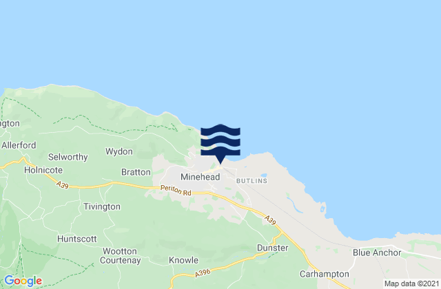Mapa da tábua de marés em Minehead, United Kingdom