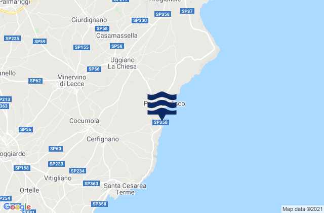 Mapa da tábua de marés em Minervino di Lecce, Italy