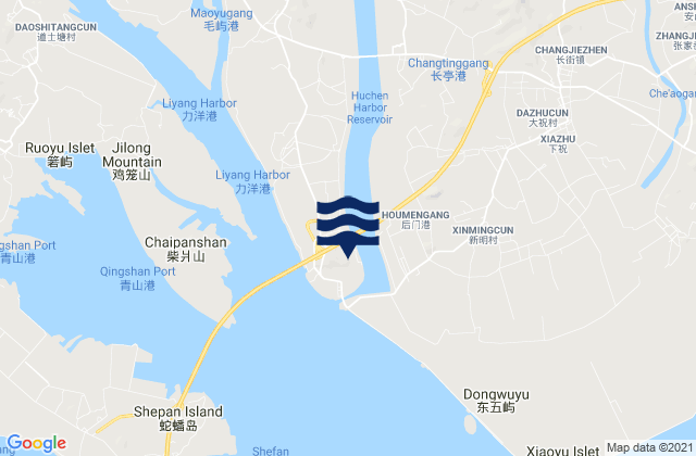 Mapa da tábua de marés em Minggang, China