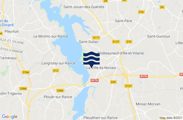 Mapa da tábua de marés em Miniac-Morvan, France