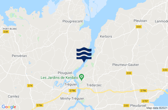 Mapa da tábua de marés em Minihy-Tréguier, France