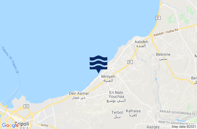 Mapa da tábua de marés em Miniyeh-Danniyeh, Lebanon