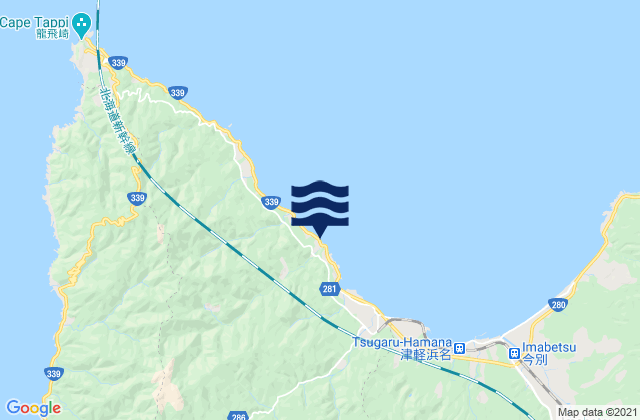 Mapa da tábua de marés em Minmaya, Japan