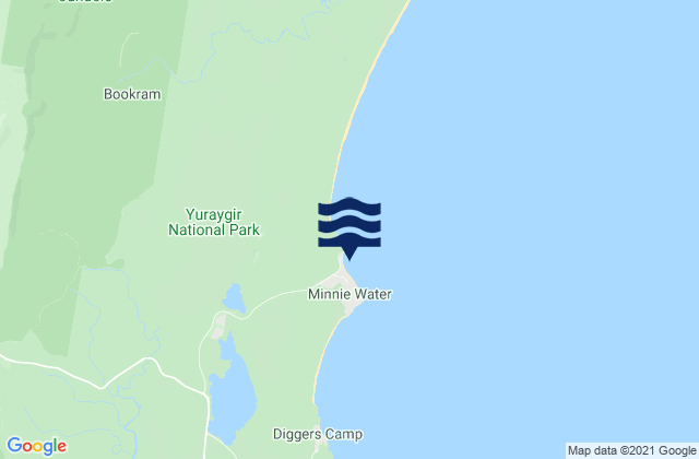 Mapa da tábua de marés em Minnie Water Beach, Australia