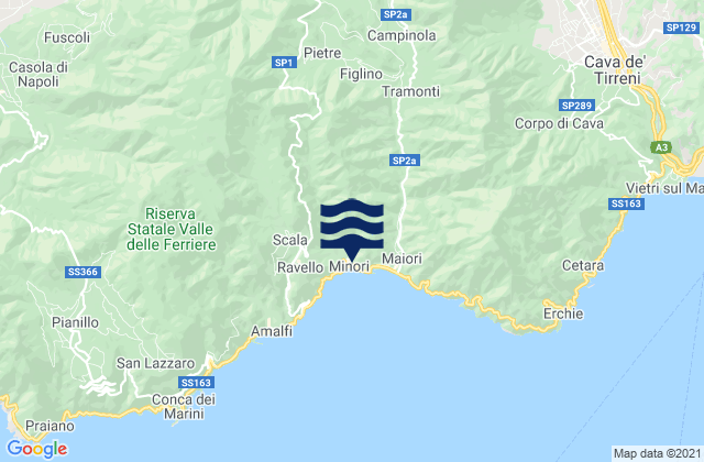 Mapa da tábua de marés em Minori, Italy