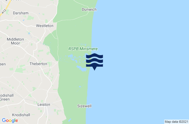 Mapa da tábua de marés em Minsmere Sluice, United Kingdom