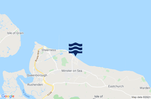 Mapa da tábua de marés em Minster Leas Beach, United Kingdom