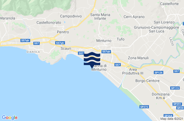 Mapa da tábua de marés em Minturno, Italy