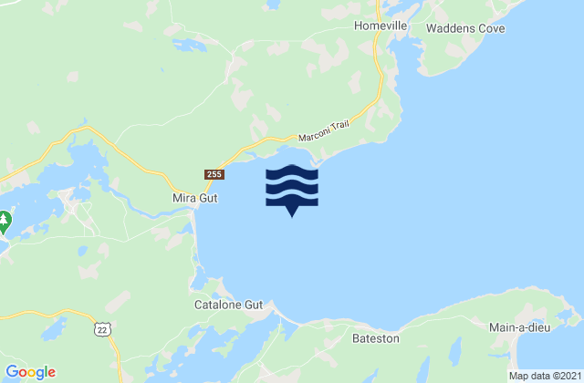 Mapa da tábua de marés em Mira Bay, Canada