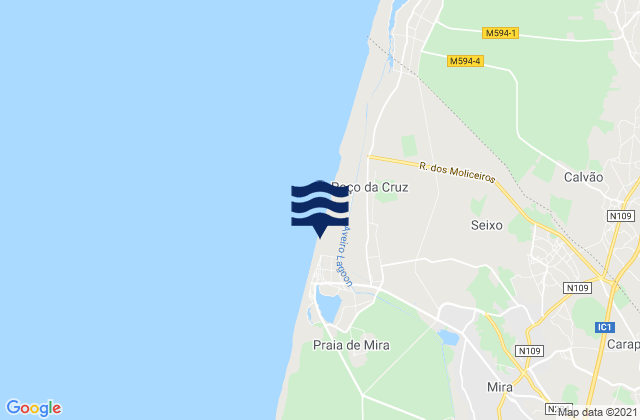 Mapa da tábua de marés em Mira, Portugal