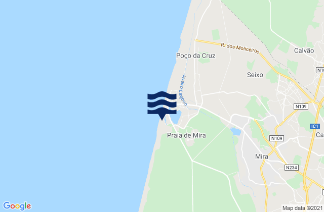 Mapa da tábua de marés em Mira, Portugal