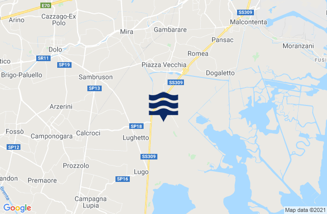 Mapa da tábua de marés em Mira Taglio, Italy