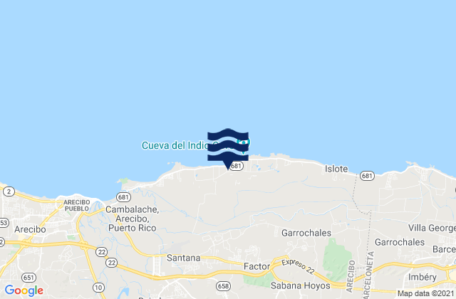 Mapa da tábua de marés em Miraflores Barrio, Puerto Rico