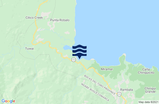 Mapa da tábua de marés em Miramar, Panama