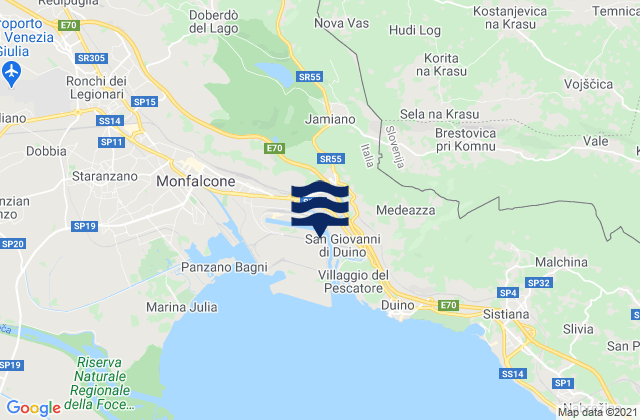 Mapa da tábua de marés em Miren, Slovenia