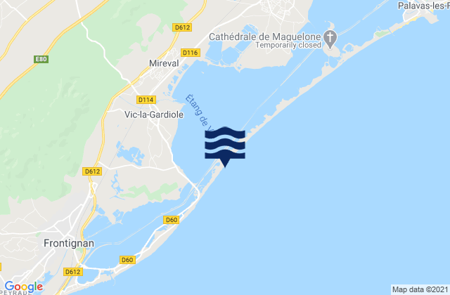 Mapa da tábua de marés em Mireval, France