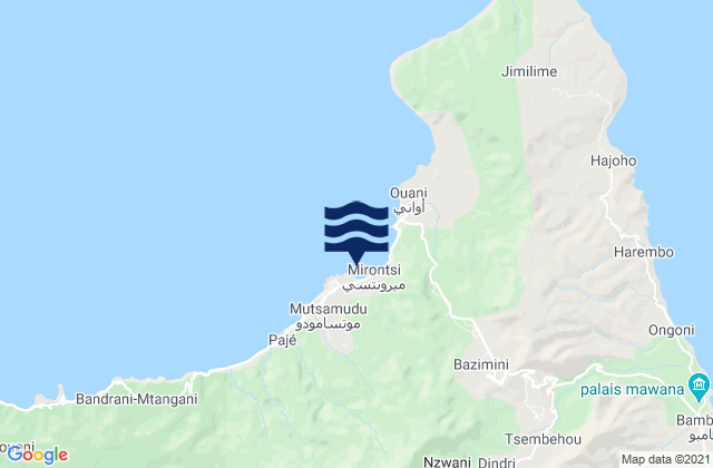 Mapa da tábua de marés em Mirontsi, Comoros
