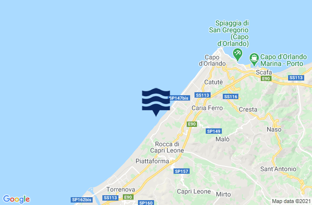 Mapa da tábua de marés em Mirto, Italy