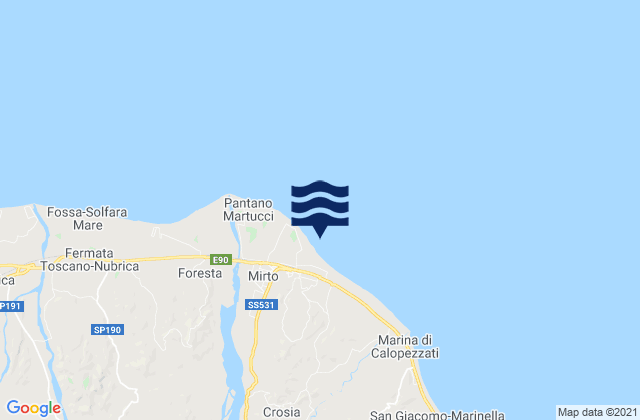 Mapa da tábua de marés em Mirto, Italy