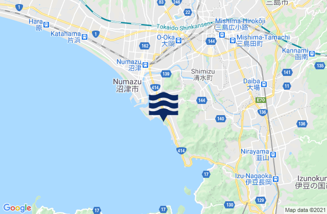Mapa da tábua de marés em Mishima, Japan