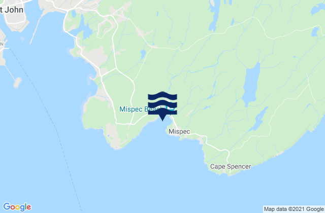 Mapa da tábua de marés em Mispec Bay, Canada