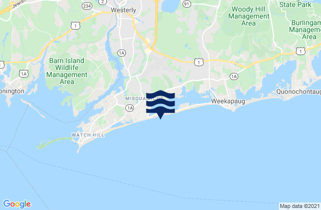Mapa da tábua de marés em Misquamicut State Beach, United States